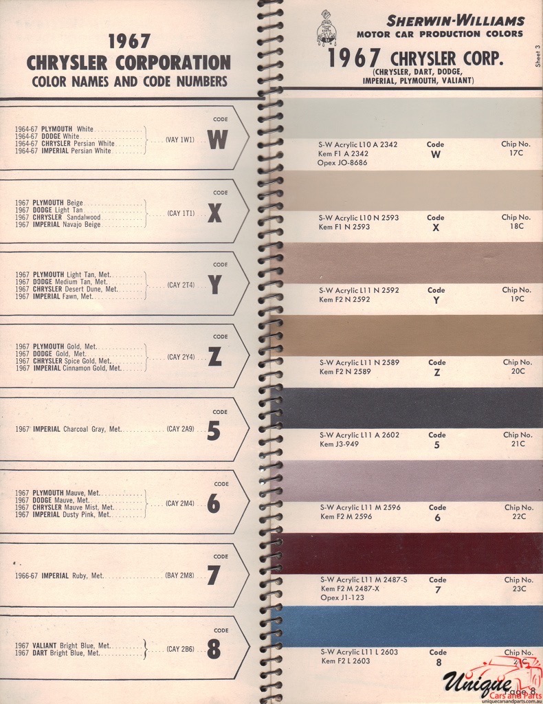 1967 Chrysler Paint Charts Williams 3